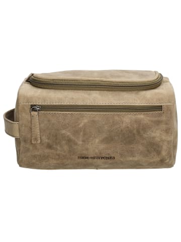 HIDE & STITCHES Leder-Kosmetiktasche in Beige - (B)26 x (H)15 x (T)14,5 cm