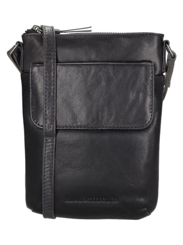 HIDE & STITCHES Leder-Umhängetasche "Porto" in Schwarz - (B)17 x (H)22 x (T)2 cm