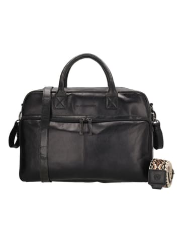 HIDE & STITCHES Leder-Henkeltasche "Next Navajo" in Schwarz - (B)39 x (H)27 x (T)18 cm