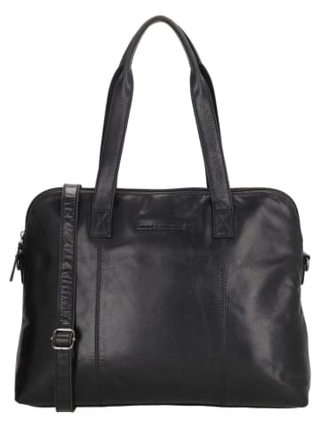 HIDE & STITCHES Leder-Schultertasche "Porto" in Schwarz - (B)36 x (H)28 x (T)12 cm