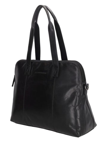 HIDE & STITCHES Leder-Schultertasche "Porto" in Schwarz - (B)36 x (H)28 x (T)12 cm