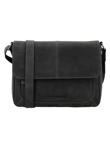 HIDE & STITCHES Leder-Umhängetasche "Idaho" in Schwarz - (B)21 x (H)27 x (T)7 cm