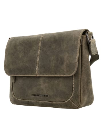 HIDE & STITCHES Skórzana torebka "Idaho" w kolorze khaki - 27 x 21 x 7 cm
