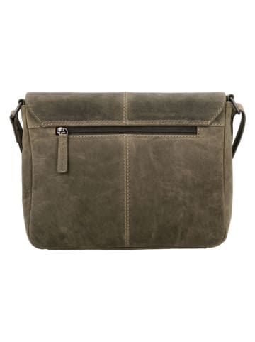 HIDE & STITCHES Leren schoudertas "Idaho" kaki - (B)27 x (H)21 x (D)7 cm