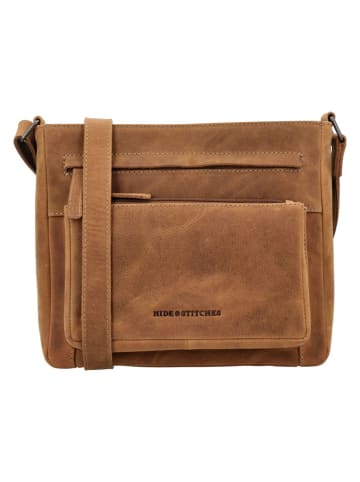 HIDE & STITCHES Leder-Umhängetasche "Idaho" in Camel - (B)27 x (H)23 x (T)7 cm