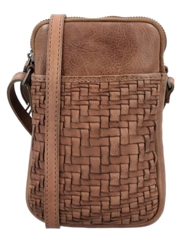 HIDE & STITCHES Leder-Handytasche "Inspired by illusion" in Braun - (B)12 x (H)20 x (T)4 cm