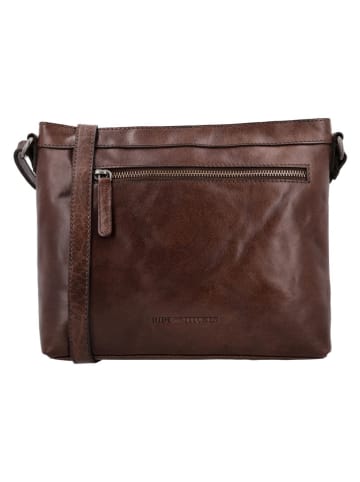 HIDE & STITCHES Leren schoudertas "Westland" donkerbruin - (B)28,5 x (H)22,5 x (D)8 cm