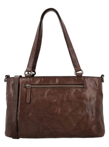 HIDE & STITCHES Leder-Shopper "Westland" in Dunkelbraun - (B)35 x (H)20 x (T)11 cm