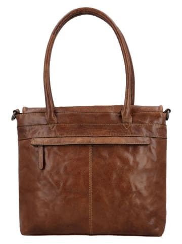 HIDE & STITCHES Leder-Schultertasche "Westland" in Cognac - (B)36 x (H)29 x (T)9 cm