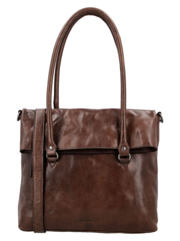HIDE & STITCHES Leder-Schultertasche "Westland" in Dunkelbraun - (B)36 x (H)29 x (T)9 cm