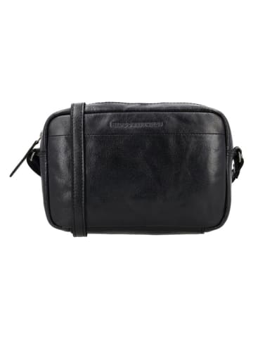 HIDE & STITCHES Leder-Umhängetasche "Westland" in Schwarz - (B)22 x (H)14 x (T)6 cm
