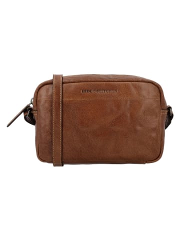 HIDE & STITCHES Leder-Umhängetasche "Westland" in Cognac - (B)22 x (H)14 x (T)6 cm