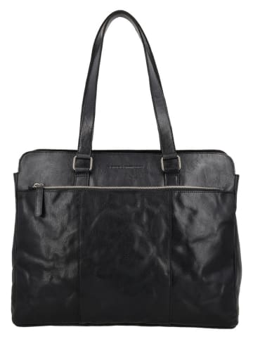 HIDE & STITCHES Leder-Schultertasche "Westland" in Schwarz - (B)40 x (H)32 x (T)13,5 cm