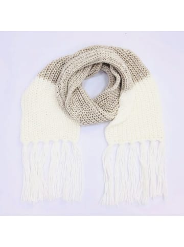 MILANO AMOUR Szal w kolorze biało-beżowym z dodatkiem wełny - 170 x 22 cm