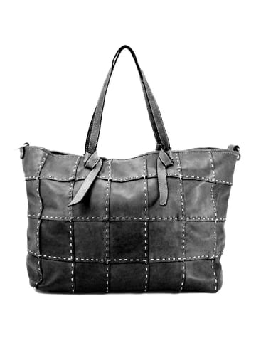 Amara Leren shopper "Diego" grijs/zwart - (B)50 x (H)30 x (D)18 cm
