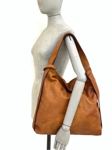 Amara Skórzany shopper bag "Futura" w kolorze jasnobrązowym - 44 x 36 x 6 cm