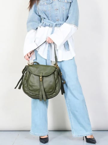 Amara Leder-Schultertasche "Denver" in Grün - (B)33 x (H)28 x (T)12 cm