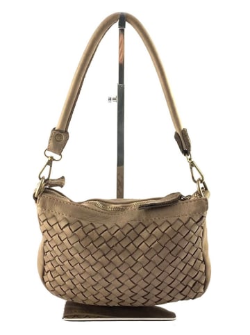 Amara Leder-Schultertasche "Boris" in Taupe - (B)24 x (H)16 x (T)7 cm