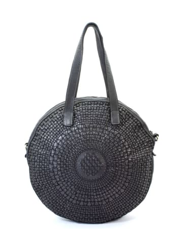 Amara Leder-Schultertasche "Maxi" in Schwarz - (B)38 x (H)37 x (T)8 cm