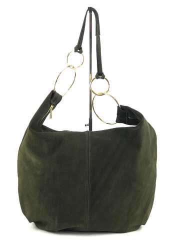 Amara Skórzany shopper bag "Rosita" w kolorze zielonym - 46 x 35 x 7 cm
