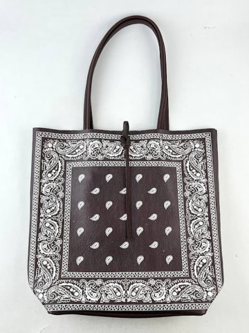 Amara Skórzany shopper bag "Bandana" w kolorze brązowo-białym - 40 x 37 x 12 cm