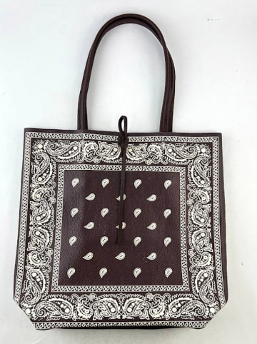 Amara Skórzany shopper bag "Bandana" w kolorze brązowo-żółtym - 40 x 37 x 12 cm