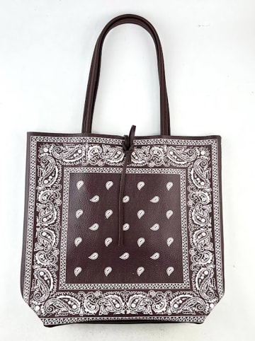 Amara Leren shopper "Bandana" bruin/lichtroze - (B)40 x (H)37 x (D)12 cm