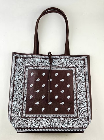 Amara Skórzany shopper bag "Bandana" w kolorze brązowo-białym - 40 x 37 x 12 cm