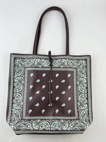 Amara Leren shopper "Bandana" bruin/lichtblauw - (B)40 x (H)37 x (D)12 cm