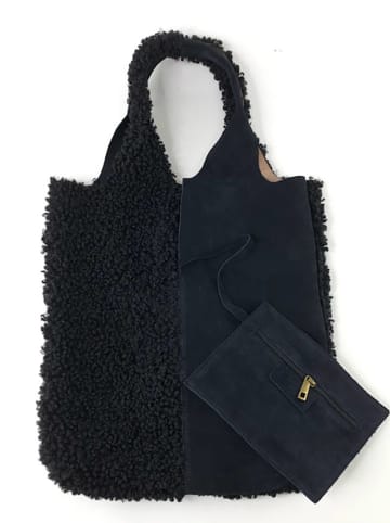 Amara Leder-Henkeltasche "Teddy" in Schwarz - (B)37 x (H)40 x (T)2 cm