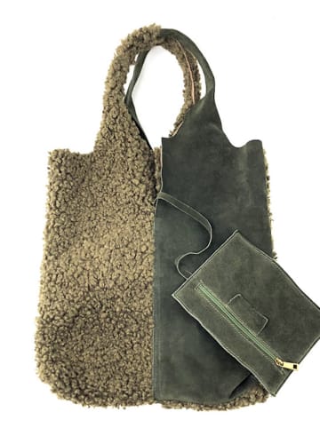 Amara Leder-Henkeltasche "Teddy" in Khaki - (B)37 x (H)40 x (T)2 cm
