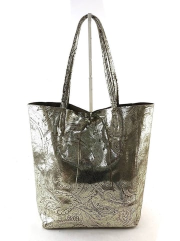 Amara Leren shopper "Paisley" taupe - (B)40 x (H)37 x (D)12 cm