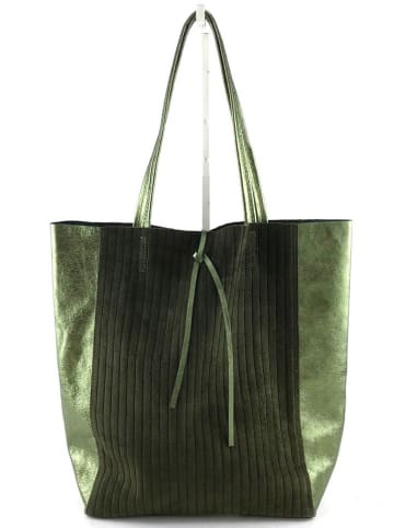 Amara Leren shopper "Thena" groen - (B)40 x (H)37 x (D)12 cm