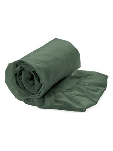 Heckett Lane Prześcieradło satynowe "Elementi" w kolorze zielonym na gumce