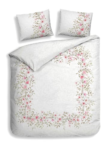 Heckett Lane Satin-Bettwäsche-Set "Jolie" in Weiß/ Rosa