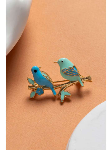 Lodie Silver Broche goudkleurig/turquoise/lichtblauw