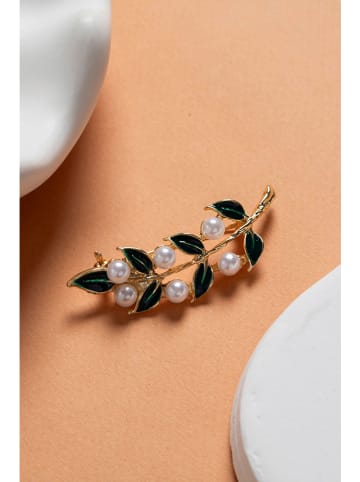 Lodie Silver Broche goudkleurig/groen