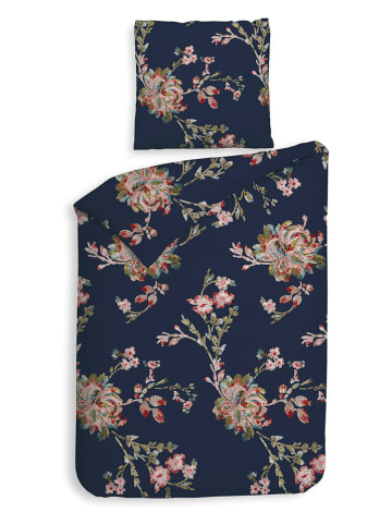 Heckett Lane Flanell-Bettwäsche-Set "Daisy" in Dunkelblau/ Bunt