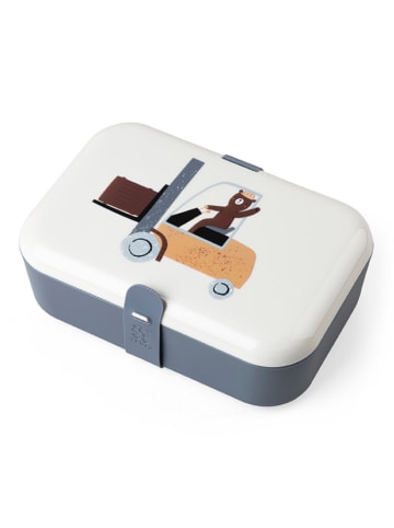 Sebra Pudełko "Busy Builders" w kolorze biało-granatowym na lunch - 19 x 13 x 7 cm