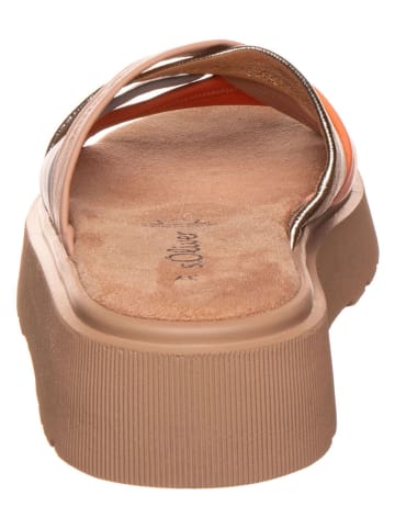 s.Oliver Leder-Pantoletten in Braun/ Silber/ Orange