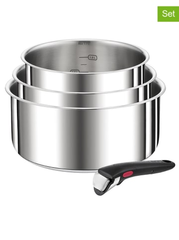 Tefal 4-delige steelpannenset "Ingenio" zilverkleurig/zwart