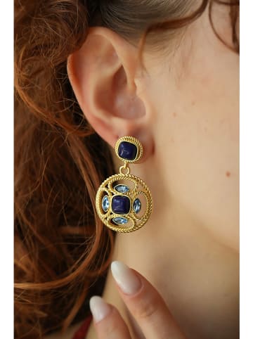 L'Atelier de Gaia Pozłacane kolczyki z lapis lazuli i cyrkoniami