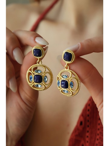 L'Atelier de Gaia Pozłacane kolczyki z lapis lazuli i cyrkoniami