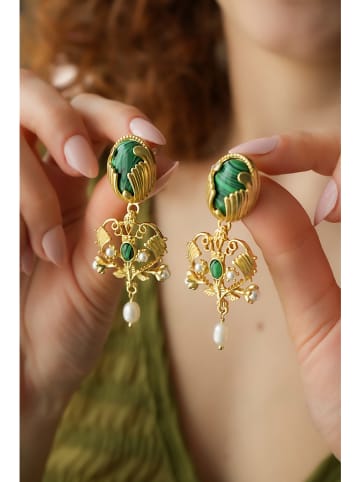 L'Atelier de Gaia Pozłacane kolczyki z malachitami