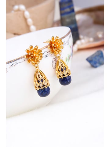 L'Atelier de Gaia Pozłacane kolczyki z lapis lazuli i cyrkoniami