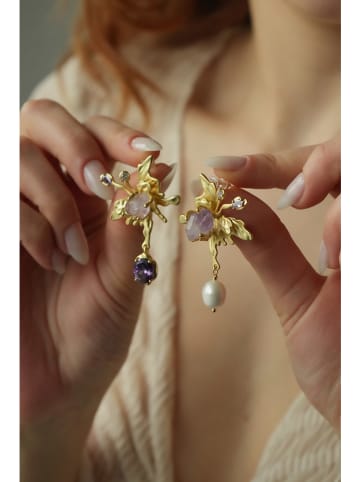 L'Atelier de Gaia Vergulde oorringen met parels en edelstenen