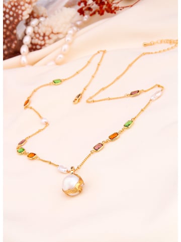 L'Atelier de Gaia Vergulde ketting met edelstenen en parels - (L)50 cm