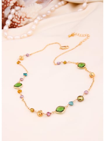 L'Atelier de Gaia Vergulde ketting met edelstenen en parels - (L)50 cm