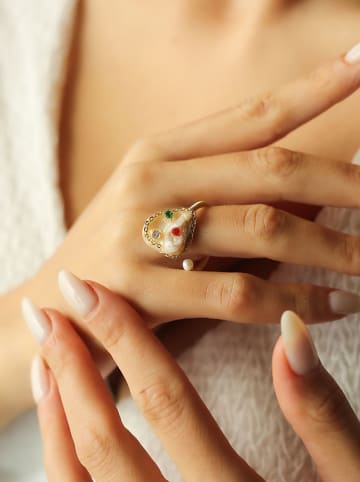 L'Atelier de Gaia Pozłacany pierścionek z perłami i cyrkoniami