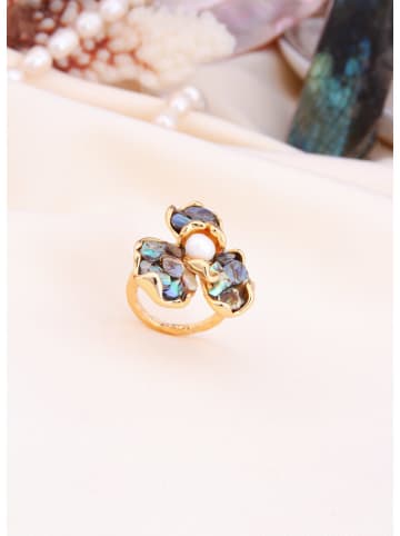 L'Atelier de Gaia Vergulde ring met edelstenen en parels